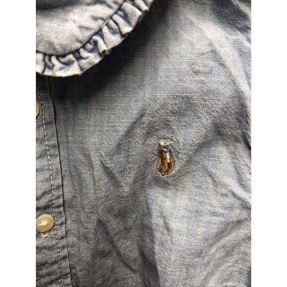 Polo Ralph Lauren Girls Denim Shirt Size 5 Button Up Round Ruffle Collar - Picture 4 of 14